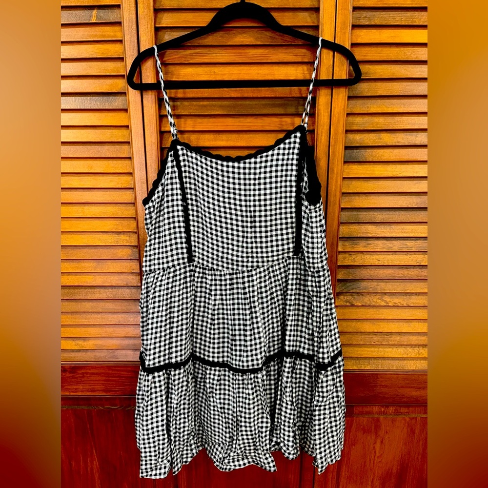 Spaghetti strap black and white gingham dress